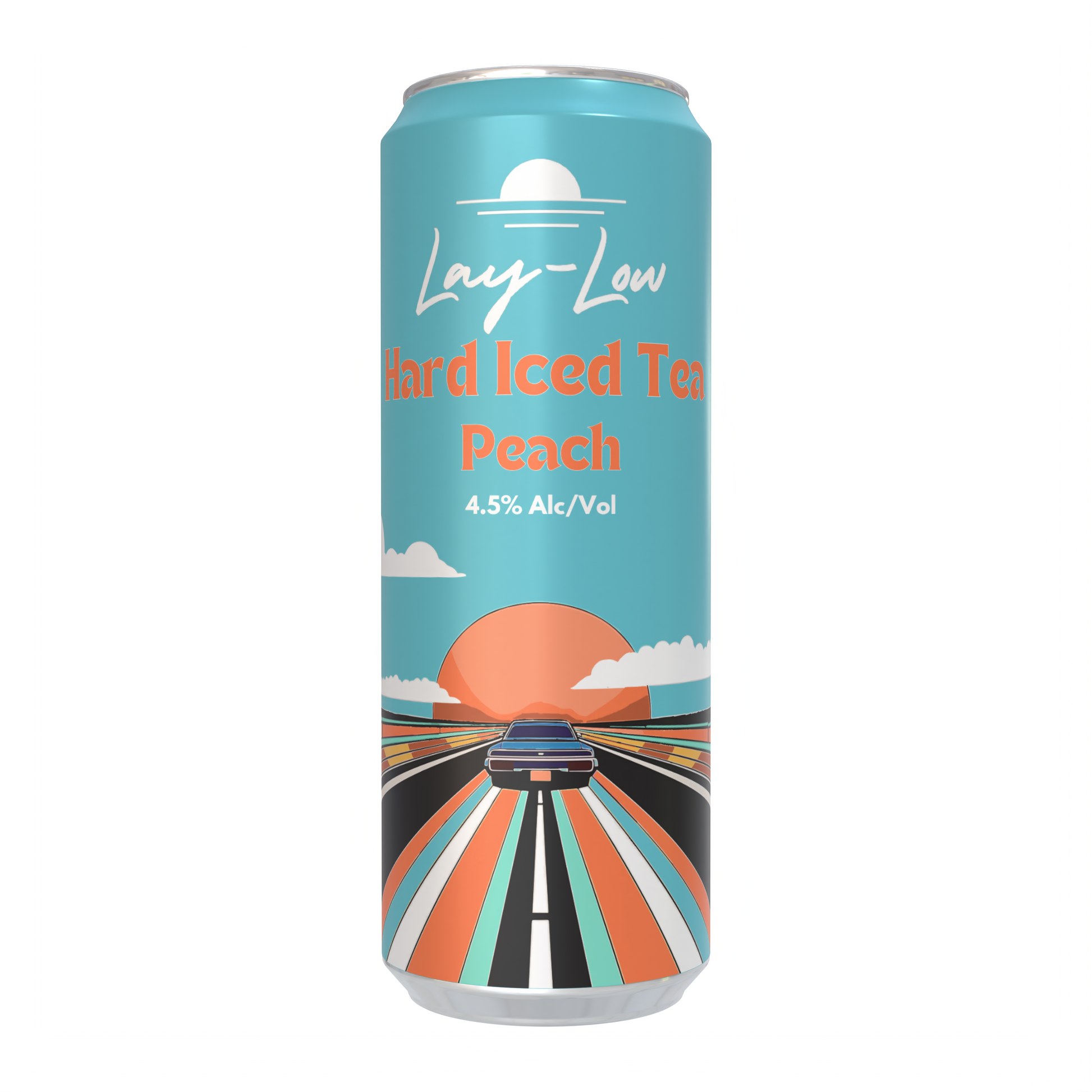 Front view of peach hard iced tea