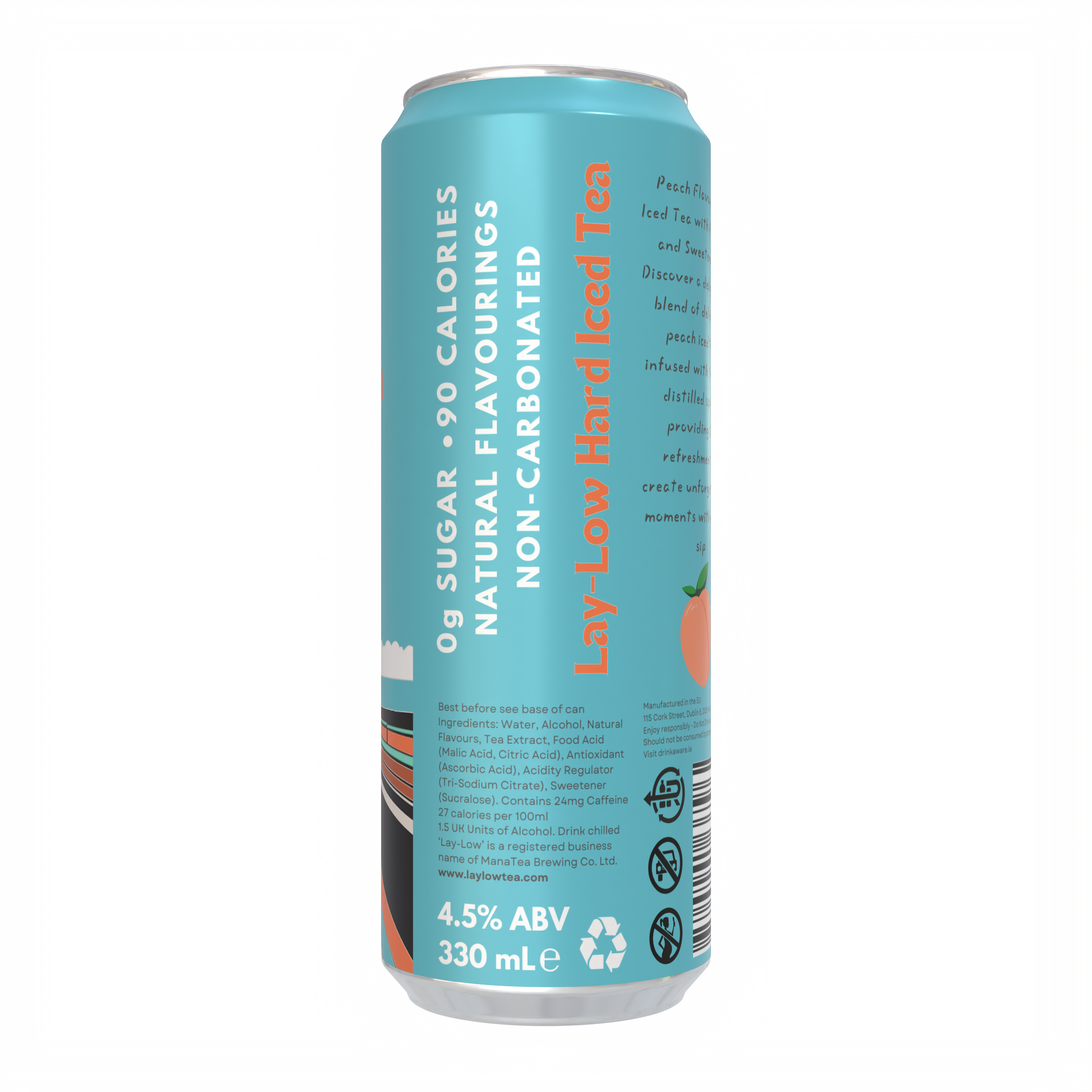 Side view of peach hard iced tea