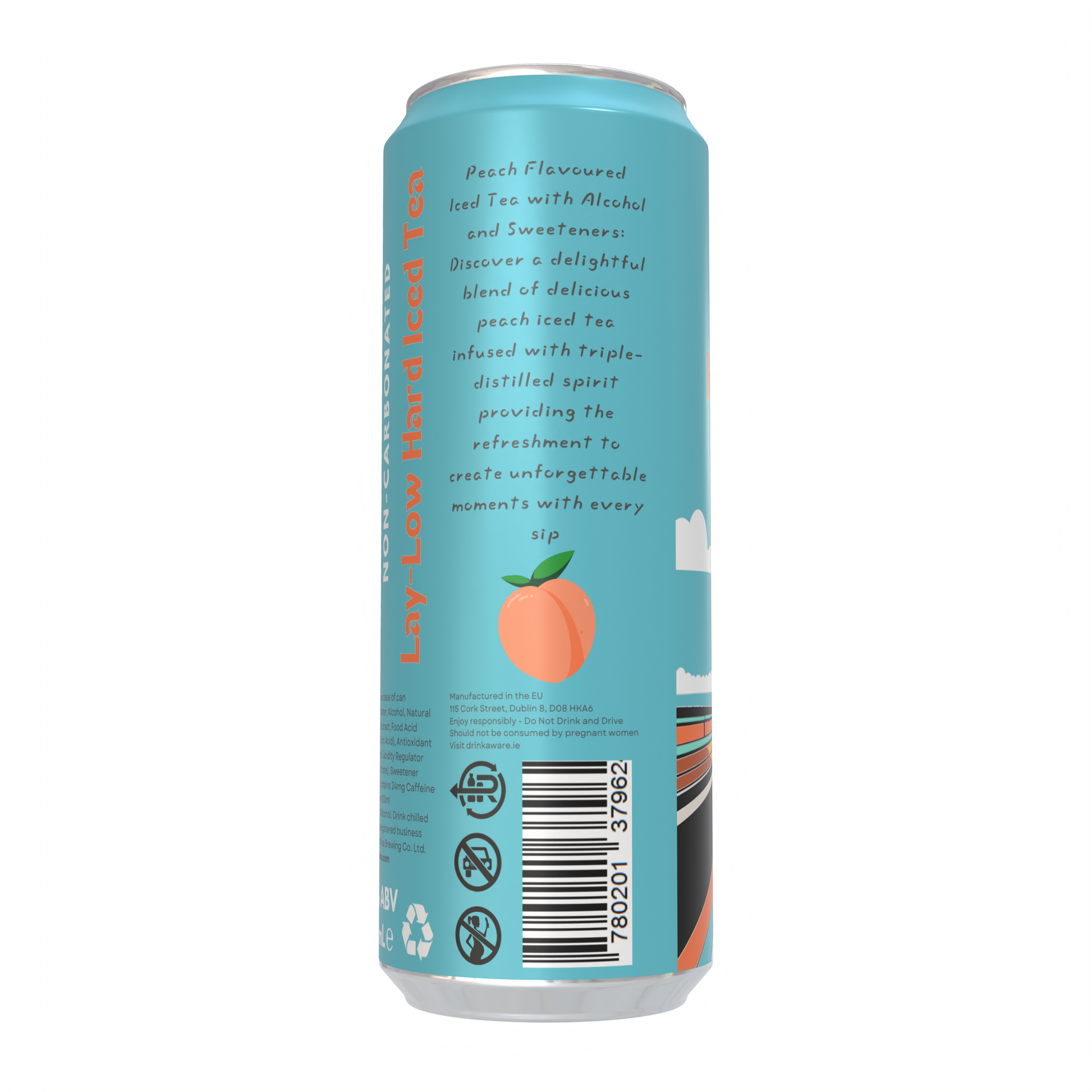 Side view of peach hard iced tea