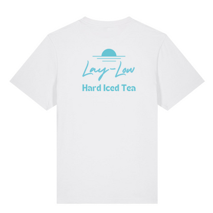 Back of white branded t-shirt